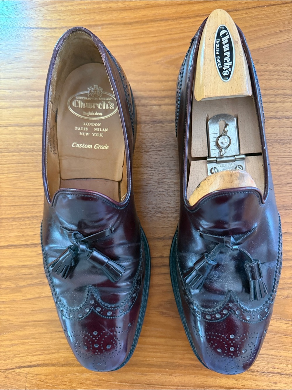 Church's Burgundy Leather Tassel Loafers with Broguing